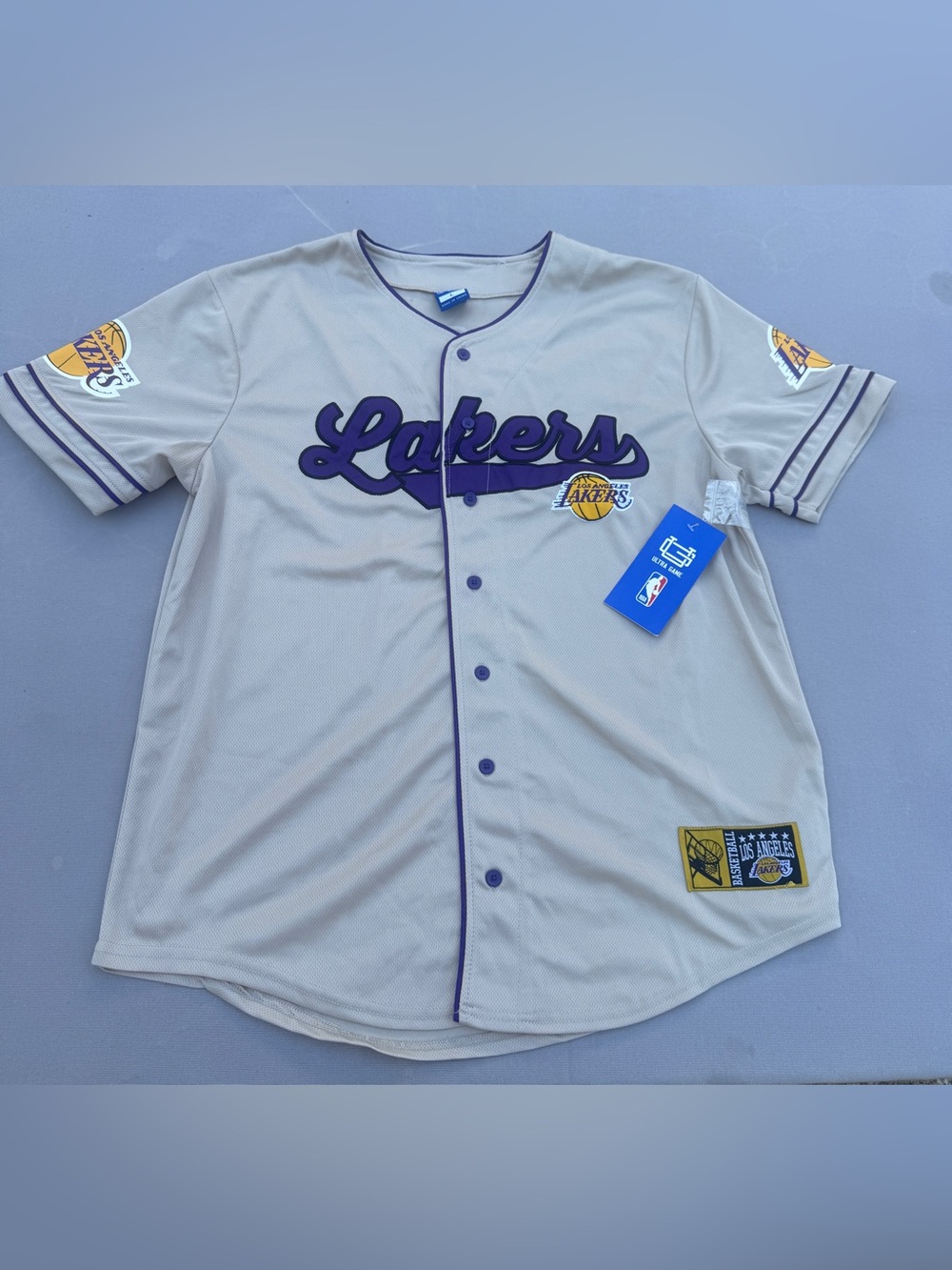 Ultra Game NBA Los Angeles Lakers Sand Storm Baseball Jersey Men's Size L NWT